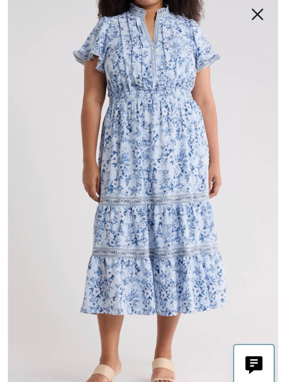 Max studio size 3x NWT Blue and green floral Tiered Midi Dress